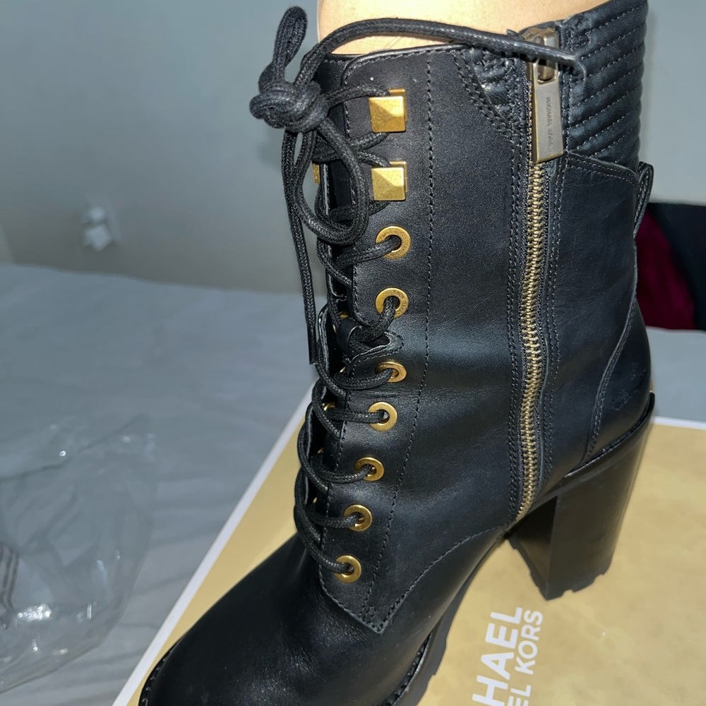Michael Kors Bastian Leather Combat Boot - Black - Ankle Boots